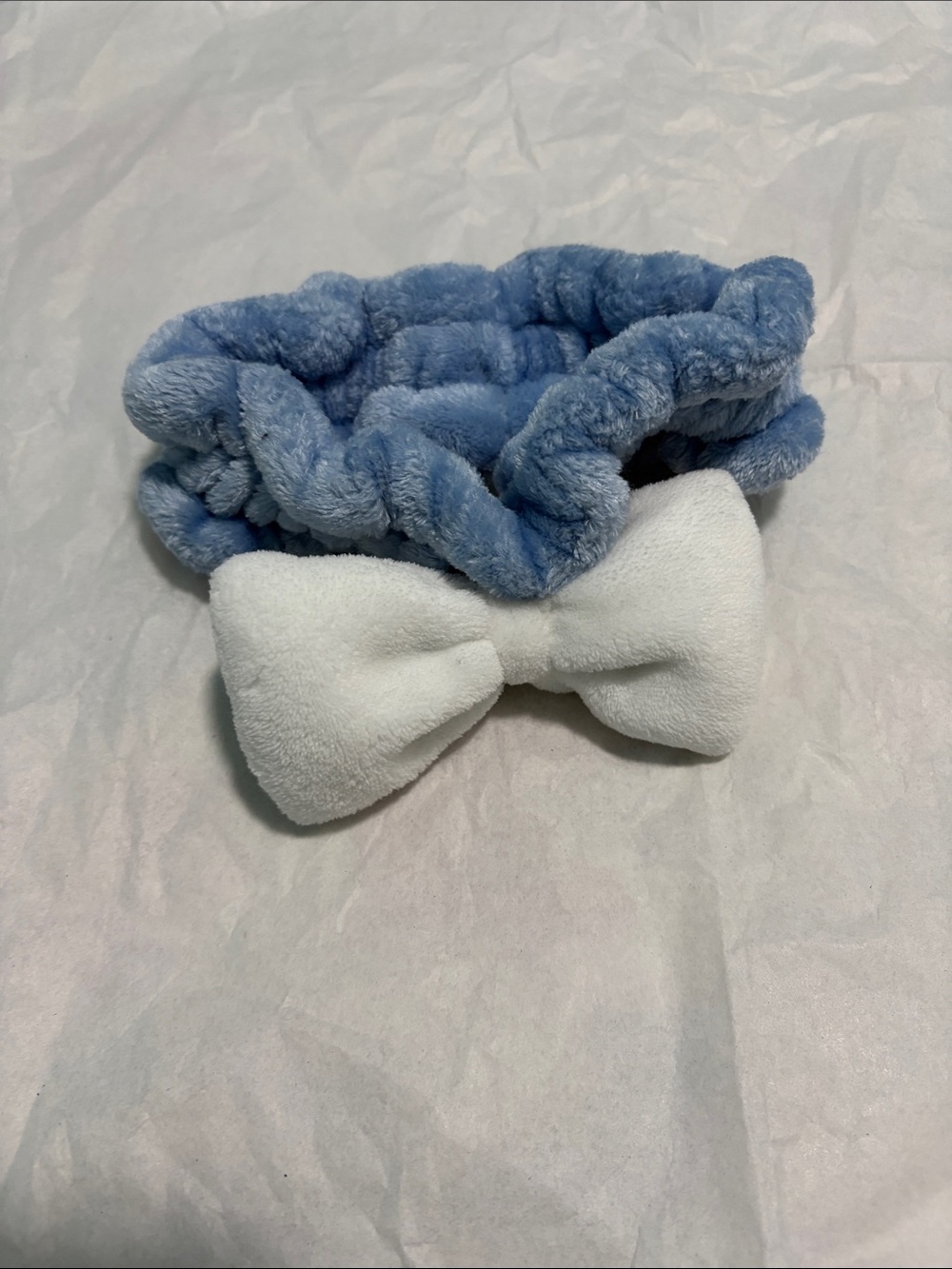 Plush Blue & White Bow Hair Headband for Women